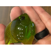 GORGEOUS Small LALIQUE Crystal Green/Yellow Fish Paperweight 2"L FRANCE