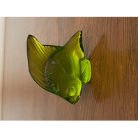 GORGEOUS Small LALIQUE Crystal Green/Yellow Fish Paperweight 2"L FRANCE
