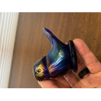 VTG LEO WARD 1990 Cobalt Blue Iridescent Bluebird Of Happiness Paperweight 4"L