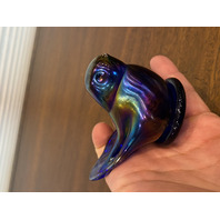 VTG LEO WARD 1990 Cobalt Blue Iridescent Bluebird Of Happiness Paperweight 4"L