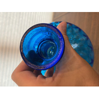 STUNNING VTG MCM Blue Empoli DIAMOND QUILTED Genie Bottle W/Stopper 12.25" ITALY