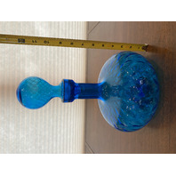 STUNNING VTG MCM Blue Empoli DIAMOND QUILTED Genie Bottle W/Stopper 12.25" ITALY