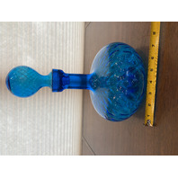 STUNNING VTG MCM Blue Empoli DIAMOND QUILTED Genie Bottle W/Stopper 12.25" ITALY