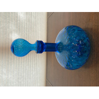 STUNNING VTG MCM Blue Empoli DIAMOND QUILTED Genie Bottle W/Stopper 12.25" ITALY