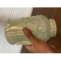 STUNNING VTG FENTON Sea Green Iridescent Empress Art Glass Vase W/LABEL 7.75"H