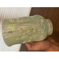 STUNNING VTG FENTON Sea Green Iridescent Empress Art Glass Vase W/LABEL 7.75"H