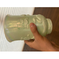 STUNNING VTG FENTON Sea Green Iridescent Empress Art Glass Vase W/LABEL 7.75"H