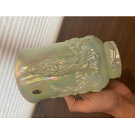 STUNNING VTG FENTON Sea Green Iridescent Empress Art Glass Vase W/LABEL 7.75"H
