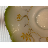 BEAUTIFUL ANTIQUE Green & White Floral PAINTED Art Glass Brides Bowl 11.75"W