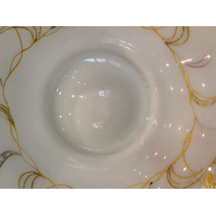 BEAUTIFUL ANTIQUE Green & White Floral PAINTED Art Glass Brides Bowl 11.75"W