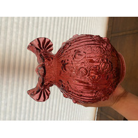 GORGEOUS VTG FENTON Cranberry CABBAGE ROSE GWTW Electric 3-Way Table Lamp 22"H