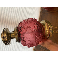 GORGEOUS VTG FENTON Cranberry CABBAGE ROSE GWTW Electric 3-Way Table Lamp 22"H