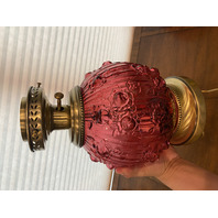 GORGEOUS VTG FENTON Cranberry CABBAGE ROSE GWTW Electric 3-Way Table Lamp 22"H