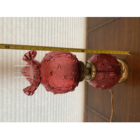 GORGEOUS VTG FENTON Cranberry CABBAGE ROSE GWTW Electric 3-Way Table Lamp 22"H