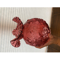 GORGEOUS VTG FENTON Cranberry CABBAGE ROSE GWTW Electric 3-Way Table Lamp 22"H