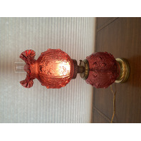 GORGEOUS VTG FENTON Cranberry CABBAGE ROSE GWTW Electric 3-Way Table Lamp 22"H