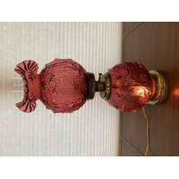 GORGEOUS VTG FENTON Cranberry CABBAGE ROSE GWTW Electric 3-Way Table Lamp 22"H
