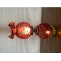 GORGEOUS VTG FENTON Cranberry CABBAGE ROSE GWTW Electric 3-Way Table Lamp 22"H