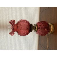GORGEOUS VTG FENTON Cranberry CABBAGE ROSE GWTW Electric 3-Way Table Lamp 22"H