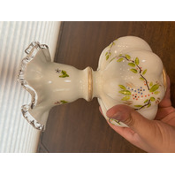 BEAUTIFUL VTG FENTON Silver Crest Floral HAND PAINTED Melon Vase 8.5"H