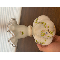 BEAUTIFUL VTG FENTON Silver Crest Floral HAND PAINTED Melon Vase 8.5"H