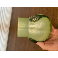 STUNNING ART NOUVEAU Kralik Green Tri Claw Art Glass Vase 4.75"H
