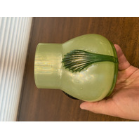 STUNNING ART NOUVEAU Kralik Green Tri Claw Art Glass Vase 4.75"H