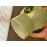 STUNNING ART NOUVEAU Kralik Green Tri Claw Art Glass Vase 4.75"H