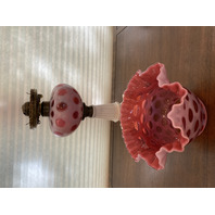 BEAUTIFUL VINTAGE FENTON Cranberry Opalescent COIN DOT Oil Lamp 17.5"H