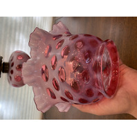 BEAUTIFUL VINTAGE FENTON Cranberry Opalescent COIN DOT Oil Lamp 17.5"H