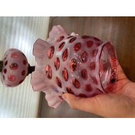 BEAUTIFUL VINTAGE FENTON Cranberry Opalescent COIN DOT Oil Lamp 17.5"H