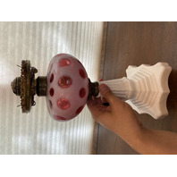 BEAUTIFUL VINTAGE FENTON Cranberry Opalescent COIN DOT Oil Lamp 17.5"H