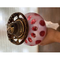 BEAUTIFUL VINTAGE FENTON Cranberry Opalescent COIN DOT Oil Lamp 17.5"H