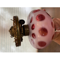 BEAUTIFUL VINTAGE FENTON Cranberry Opalescent COIN DOT Oil Lamp 17.5"H