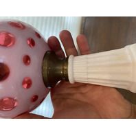 BEAUTIFUL VINTAGE FENTON Cranberry Opalescent COIN DOT Oil Lamp 17.5"H
