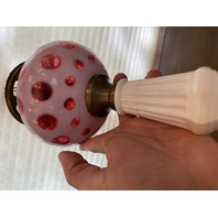 BEAUTIFUL VINTAGE FENTON Cranberry Opalescent COIN DOT Oil Lamp 17.5"H