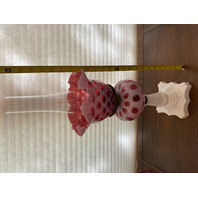 BEAUTIFUL VINTAGE FENTON Cranberry Opalescent COIN DOT Oil Lamp 17.5"H