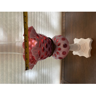 BEAUTIFUL VINTAGE FENTON Cranberry Opalescent COIN DOT Oil Lamp 17.5"H