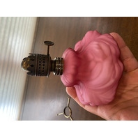 STUNNING VTG FENTON L.G. WRIGHT Mini Pink Satin Plume Oil Lamp 7.5"H