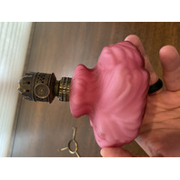 STUNNING VTG FENTON L.G. WRIGHT Mini Pink Satin Plume Oil Lamp 7.5"H