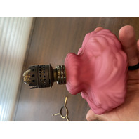 STUNNING VTG FENTON L.G. WRIGHT Mini Pink Satin Plume Oil Lamp 7.5"H