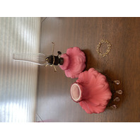 STUNNING VTG FENTON L.G. WRIGHT Mini Pink Satin Plume Oil Lamp 7.5"H