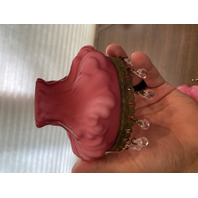 STUNNING VTG FENTON L.G. WRIGHT Mini Pink Satin Plume Oil Lamp 7.5"H