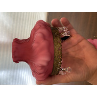 STUNNING VTG FENTON L.G. WRIGHT Mini Pink Satin Plume Oil Lamp 7.5"H