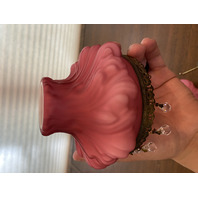 STUNNING VTG FENTON L.G. WRIGHT Mini Pink Satin Plume Oil Lamp 7.5"H
