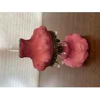STUNNING VTG FENTON L.G. WRIGHT Mini Pink Satin Plume Oil Lamp 7.5"H