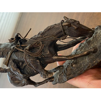 VTG HEAVY BRONZE FREDERIC REMINGTON MOUNTAIN MAN Sculpture SIGNED 11"H DAMAGED