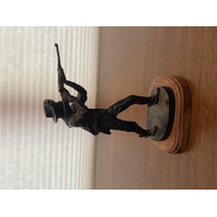 VTG Bronze/Cast Iron Rough Rider Cowboy/Soldier Sculpture W/Wooden Base 8.5"H