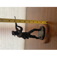 VTG Bronze/Cast Iron Rough Rider Cowboy/Soldier Sculpture W/Wooden Base 8.5"H