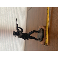 VTG Bronze/Cast Iron Rough Rider Cowboy/Soldier Sculpture W/Wooden Base 8.5"H